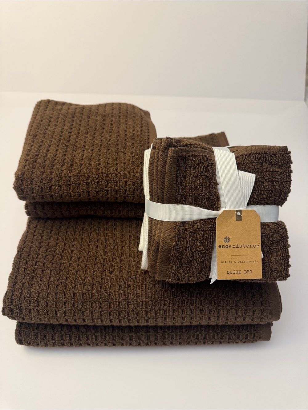 10pc ECOEXISTENCE Quick Dry 100% Cotton Oversized Bath Towel Set - Chocolate - Picture 10 of 11